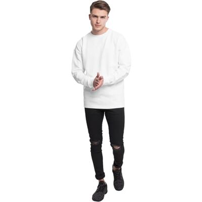 Urban Classics Pánská mikina Sweat Crewneck, svetr s širokými žebrovanými náplety pro muže v mnoha barvách, velikosti XS 5XL, bílá Urban Classics Pánská mikina Sweat Crewneck, svetr s širokými žebrovanými náplety pro muže v mnoha barvách, velikosti XS 5XL, bílá