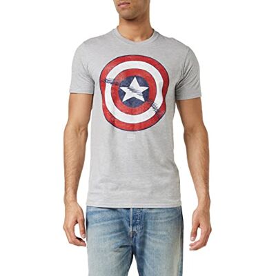 Marvel Press Herren Captain America Shield T-Shirt, Grau, S EU Marvel Press Herren Captain America Shield T-Shirt, Grau, S EU