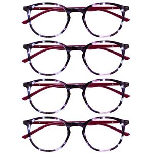 OPULIZE Met brýle na čtení balení po 4 kusech štíhlé kulaté rámy pružinové panty odolné proti poškrábání fialové želvoviny solidní kostice pánské dámské RRRR60-5 +1. 00 OPULIZE Met brýle na čtení balení po 4 kusech štíhlé kulaté rámy pružinové panty odolné proti poškrábání fialové želvoviny solidní kostice pánské dámské RRRR60-5 +1. 00