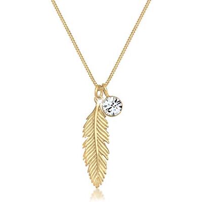 Elli Řetízek na krk s přívěskem ve tvaru pírka a krystalem Swarovski®, sterlingové stříbro 925, délka 45 cm, Zlatá Elli Řetízek na krk s přívěskem ve tvaru pírka a krystalem Swarovski®, sterlingové stříbro 925, délka 45 cm, Zlatá
