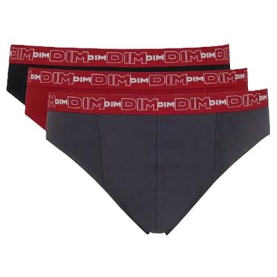 DIM Slip Coton Stretch prodyšné pánské x3, olověná šedá / červená chilli / černá DIM Slip Coton Stretch prodyšné pánské x3, olověná šedá / červená chilli / černá