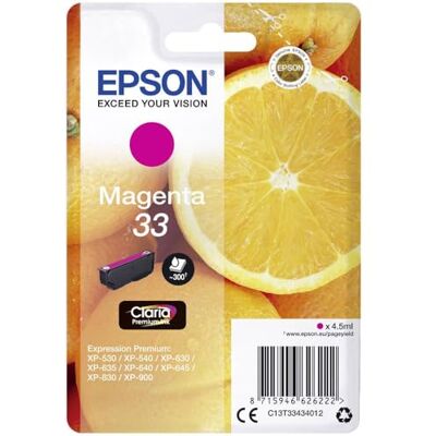 Epson Originální oranžová Claria 33 samostatná inkoustová náplň purpurová – 1 x 4,5 ml – originální inkoustové náplně pro optimální výsledky tisku Epson Originální oranžová Claria 33 samostatná inkoustová náplň purpurová – 1 x 4,5 ml – originální inkoustové náplně pro optimální výsledky tisku
