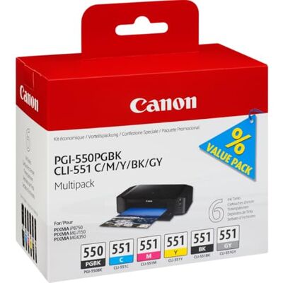 Canon PGI-550 / CLI-551 PGBK/C/M/Y/BK/GY inkoust do tiskárny multipack s 6 inkousty pro PIXMA inkoustové tiskárny ORIGINAL Canon PGI-550 / CLI-551 PGBK/C/M/Y/BK/GY inkoust do tiskárny multipack s 6 inkousty pro PIXMA inkoustové tiskárny ORIGINAL