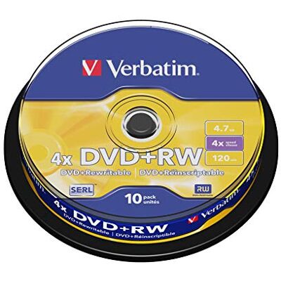 Verbatim DVD+RW 4,7 GB 4násobná rychlost hoření dlouhá životnost ochrana proti poškrábání 10 kusů vřetena Verbatim DVD+RW 4,7 GB 4násobná rychlost hoření dlouhá životnost ochrana proti poškrábání 10 kusů vřetena