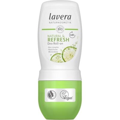 lavera Deo Roll-on NATURAL & REFRESH 1 x 50 ml Bio-limetka a přírodní minerály, ochrana 48 h, svěží pocit pokožky, veganská, přírodní kosmetika lavera Deo Roll-on NATURAL & REFRESH 1 x 50 ml Bio-limetka a přírodní minerály, ochrana 48 h, svěží pocit pokožky, veganská, přírodní kosmetika