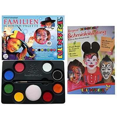 Eulenspiegel 208014 Familien Schmink-Palette, 8 Profi-Aqua Farben, 1 Schwamm, 1 Pinsel, 1 Schminkanleitung Eulenspiegel 208014 Familien Schmink-Palette, 8 Profi-Aqua Farben, 1 Schwamm, 1 Pinsel, 1 Schminkanleitung