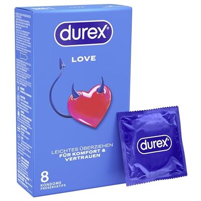 Durex Love kondomy – s anatomickým tvarem Easy-On pro snadné přetažení a zvlhčené velkým množstvím silikonového lubrikantu – 8 ks v balení (1 x 8 kusů) Durex Love kondomy – s anatomickým tvarem Easy-On pro snadné přetažení a zvlhčené velkým množstvím silikonového lubrikantu – 8 ks v balení (1 x 8 kusů)