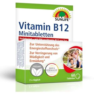 Sunlife Tablety Vitamín B12 Mini – 1x60 kusů – kvalitní doplněk stravy s 500 µg vitamínu B 12 – vitamín B12 tablety s vitaminem B1 / B2 & B6 – ve vysokých dávkách / bez lepku a laktózy Sunlife Tablety Vitamín B12 Mini – 1x60 kusů – kvalitní doplněk stravy s 500 µg vitamínu B 12 – vitamín B12 tablety s vitaminem B1 / B2 & B6 – ve vysokých dávkách / bez lepku a laktózy