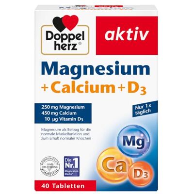 Doppelherz Hořčík + vápník + D3 Hořčík přispívá k normální funkci svalů a k zachování normálních kostí 40 tablet Doppelherz Hořčík + vápník + D3 Hořčík přispívá k normální funkci svalů a k zachování normálních kostí 40 tablet
