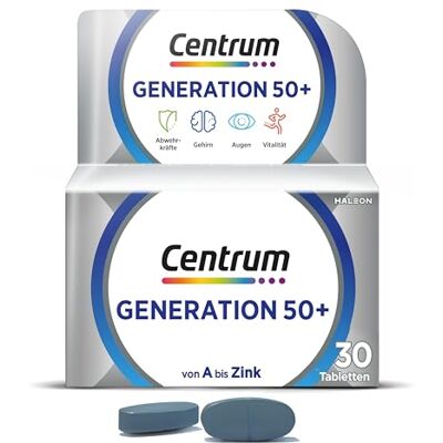 Centrum 50+, 30 ks multivitamínových tablet, doplněk stravy Kvalitní kompletní zásobování generací 50+ s životně důležitými vitamíny, minerály a stopovými prvky. Centrum 50+, 30 ks multivitamínových tablet, doplněk stravy Kvalitní kompletní zásobování generací 50+ s životně důležitými vitamíny, minerály a stopovými prvky.