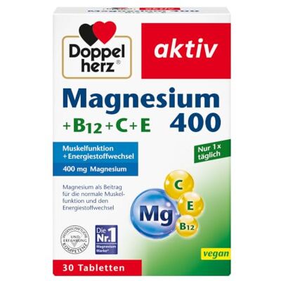 Doppelherz Hořčík 400 + B12 + C + E Hořčík podporuje svaly a nervový systém 30 tablet Doppelherz Hořčík 400 + B12 + C + E Hořčík podporuje svaly a nervový systém 30 tablet