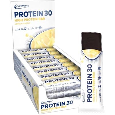 IronMaxx Protein 30 bílkovinných tyčinek vanilka 24 x 35 g proteinové tyčinky bez palmového oleje s vitamíny vhodné pro stravu s nízkým obsahem cukru a nízkosacharidovou stravu IronMaxx Protein 30 bílkovinných tyčinek vanilka 24 x 35 g proteinové tyčinky bez palmového oleje s vitamíny vhodné pro stravu s nízkým obsahem cukru a nízkosacharidovou stravu