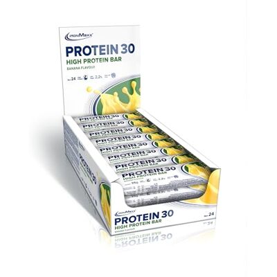IronMaxx Protein 30 proteinových tyčinek banana 24 x 35 g bezlepkové proteinové tyčinky bez palmového oleje s vitamíny vhodné pro stravu s nízkým obsahem cukru a nízkosacharidovou stravou IronMaxx Protein 30 proteinových tyčinek banana 24 x 35 g bezlepkové proteinové tyčinky bez palmového oleje s vitamíny vhodné pro stravu s nízkým obsahem cukru a nízkosacharidovou stravou