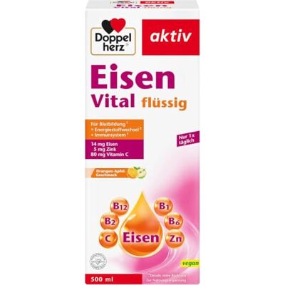 Doppelherz Vital železo – tekuté – s příchutí pomerančového jablka Železo podporuje normální funkci imunitního systému a přispívá k normální tvorbě červených krvinek – 500 ml Doppelherz Vital železo – tekuté – s příchutí pomerančového jablka Železo podporuje normální funkci imunitního systému a přispívá k normální tvorbě červených krvinek – 500 ml