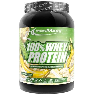 IronMaxx 100% Whey Protein prášek banánový jogurt 900 g dóza redukovaný cukr, ve vodě rozpustný proteinový prášek ze syrovátkového proteinu mnoho různých příchutí IronMaxx 100% Whey Protein prášek banánový jogurt 900 g dóza redukovaný cukr, ve vodě rozpustný proteinový prášek ze syrovátkového proteinu mnoho různých příchutí