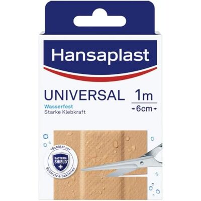 Elastoplast Hansaplast Univerzální náplast (1 m x 6 cm), náplast odpuzující nečistoty a vodu, lze zastřihnout váleček na náplast se silnou přilnavostí & Bacteria Shield Elastoplast Hansaplast Univerzální náplast (1 m x 6 cm), náplast odpuzující nečistoty a vodu, lze zastřihnout váleček na náplast se silnou přilnavostí & Bacteria Shield