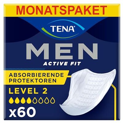 TENA MEN absorbující chrániče, úroveň 2 60 vložek v měsíčním balení (6 x 10), jednotlivě balené hygienické vložky pro muže při střední ztrátě moči a inkontinenci TENA MEN absorbující chrániče, úroveň 2 60 vložek v měsíčním balení (6 x 10), jednotlivě balené hygienické vložky pro muže při střední ztrátě moči a inkontinenci