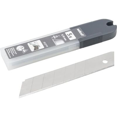 wolfcraft 5 Profi-Abbrechklingen, 25 mm I 4127000 I Zubehör für Abbrechklingen-Messer I beidseitig geschliffen I 7 Abbrechsegmente I HCS in Profiqualität wolfcraft 5 Profi-Abbrechklingen, 25 mm I 4127000 I Zubehör für Abbrechklingen-Messer I beidseitig geschliffen I 7 Abbrechsegmente I HCS in Profiqualität
