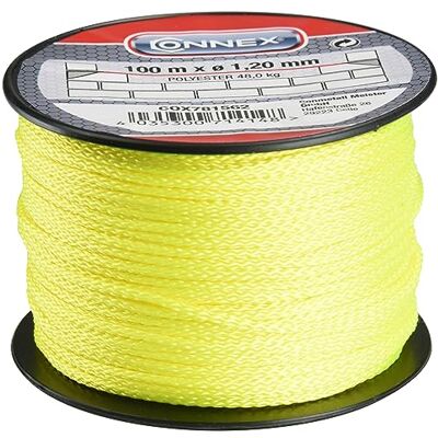Connex Zednická šňůra žlutá – délka 100 m – Ø 1,2 mm – pletený polyester – uzel – odolný proti roztržení a odolný – na cívce / směrová šňůra / vlasec / olovnice / náplast / COX781562 Connex Zednická šňůra žlutá – délka 100 m – Ø 1,2 mm – pletený polyester – uzel – odolný proti roztržení a odolný – na cívce / směrová šňůra / vlasec / olovnice / náplast / COX781562