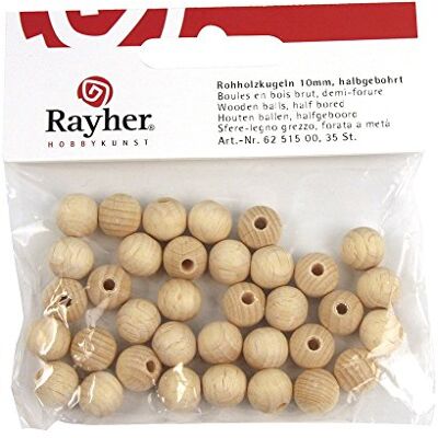 Rayher 6251600 Rohholz-Kugeln, SB-Btl. 25 Stück, 12 mm, halbgebohr Rayher 6251600 Rohholz-Kugeln, SB-Btl. 25 Stück, 12 mm, halbgebohr