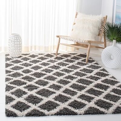 Safavieh Koberec chlupatý do obývacího pokoje, jídelny, ložnice – Dallas Shag Collection, vysoký vlas, tmavě šedý a slonovinový, 122 × 183 cm Safavieh Koberec chlupatý do obývacího pokoje, jídelny, ložnice – Dallas Shag Collection, vysoký vlas, tmavě šedý a slonovinový, 122 × 183 cm