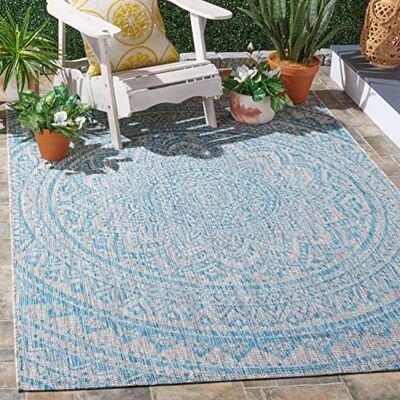SAFAVIEH Moderní koberec do obývacího pokoje, jídelny, ložnice Courtyard Collection, krátký předsíň, světle šedá a Aqua, 122 X 170 cm SAFAVIEH Moderní koberec do obývacího pokoje, jídelny, ložnice Courtyard Collection, krátký předsíň, světle šedá a Aqua, 122 X 170 cm