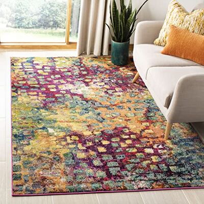 Safavieh Boho koberec do obývacího pokoje, jídelny, ložnice Monaco Collection, krátký předsíň, růžový a multi, 91 x 152 cm Safavieh Boho koberec do obývacího pokoje, jídelny, ložnice Monaco Collection, krátký předsíň, růžový a multi, 91 x 152 cm