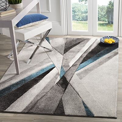 Safavieh Modern Teppich für Wohnzimmer, Esszimmer, Schlafzimmer Hollywood Collection, Kurzer Flor, Grau und Blaugrün, 160 X 229 cm Safavieh Modern Teppich für Wohnzimmer, Esszimmer, Schlafzimmer Hollywood Collection, Kurzer Flor, Grau und Blaugrün, 160 X 229 cm