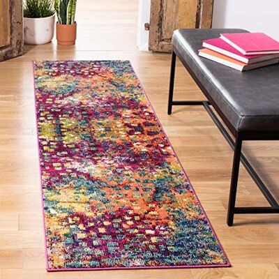 Safavieh Boho koberec do obývacího pokoje, jídelny, ložnice Monaco Collection, krátký předsíň, růžový a multi, 80 x 180 cm Safavieh Boho koberec do obývacího pokoje, jídelny, ložnice Monaco Collection, krátký předsíň, růžový a multi, 80 x 180 cm
