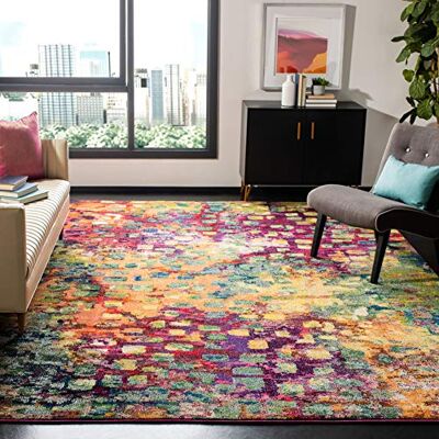 Safavieh Boho koberec do obývacího pokoje, jídelny, ložnice Monaco Collection, krátký předsíň, růžový a multi, 160 x 160 cm Safavieh Boho koberec do obývacího pokoje, jídelny, ložnice Monaco Collection, krátký předsíň, růžový a multi, 160 x 160 cm