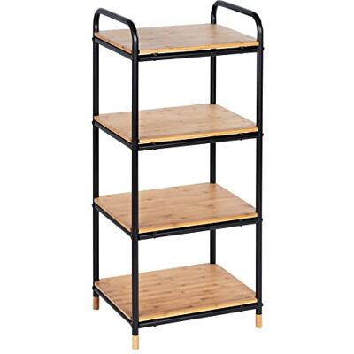 Wenko Regál Loft z bambusu se 4 patry – koupelnový regál, regál do obývacího pokoje, bambus, 42 x 94,5 x 33,5 cm, hnědá, černá, 94,5 x 33,5 x 42 cm Wenko Regál Loft z bambusu se 4 patry – koupelnový regál, regál do obývacího pokoje, bambus, 42 x 94,5 x 33,5 cm, hnědá, černá, 94,5 x 33,5 x 42 cm