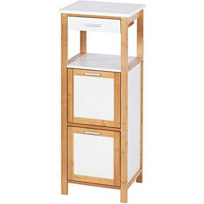 Wenko Regál Finja z bambusu se 2 přihrádkami, 2 přihrádkami a zásuvkou – koupelnový regál, regál do koupelny, bambus, 34 x 89 x 30 cm, hnědá, 89 x 30 x 34 cm Wenko Regál Finja z bambusu se 2 přihrádkami, 2 přihrádkami a zásuvkou – koupelnový regál, regál do koupelny, bambus, 34 x 89 x 30 cm, hnědá, 89 x 30 x 34 cm