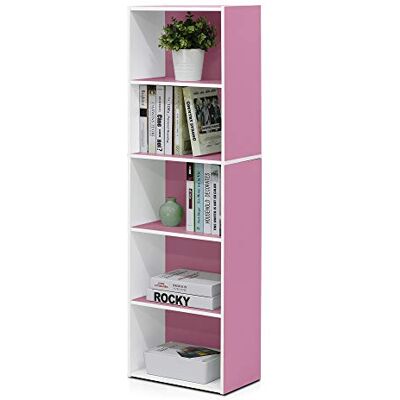 Furinno otevřená knihovna s 5 přihrádkami, dřevo, bílá/růžová, 40,1 x 23,98 x 132,1 cm Furinno otevřená knihovna s 5 přihrádkami, dřevo, bílá/růžová, 40,1 x 23,98 x 132,1 cm
