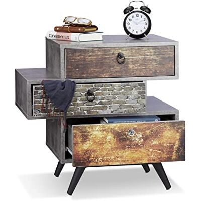 Relaxdays Vintage komoda se 3 zásuvkami, vzhled betonu odkládací skříňka, Shabby zásuvka s rukojetí, V × Š × H: 60 x 60 x 40 cm, šedá Relaxdays Vintage komoda se 3 zásuvkami, vzhled betonu odkládací skříňka, Shabby zásuvka s rukojetí, V × Š × H: 60 x 60 x 40 cm, šedá