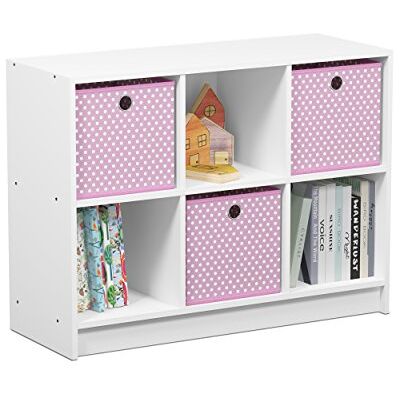 Furinno Basic knihovna se 6 přihrádkami a 3 přihrádkami, dřevo, bílá/růžová, 30,23 x 30,23 x 59,94 cm Furinno Basic knihovna se 6 přihrádkami a 3 přihrádkami, dřevo, bílá/růžová, 30,23 x 30,23 x 59,94 cm