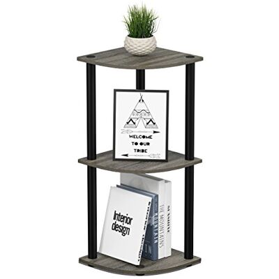 Furinno Kompaktní rohový víceúčelový regál se 3 patry, dřevo, francouzský dub šedý/černý, 29,46 x 29,46 x 75,18 cm Furinno Kompaktní rohový víceúčelový regál se 3 patry, dřevo, francouzský dub šedý/černý, 29,46 x 29,46 x 75,18 cm