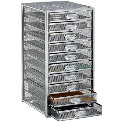 Relaxdays Zásuvkový box, 10 zásuvek, pro dokumenty DIN A4, stříbrný Organizér na psací stůl, organizér na spisy Relaxdays Zásuvkový box, 10 zásuvek, pro dokumenty DIN A4, stříbrný Organizér na psací stůl, organizér na spisy