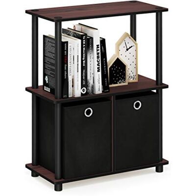 Furinno Víceúčelový regálový regál se 3 policemi a 2 vložkami, dřevo, tmavá třešeň/černá, 29,46 x 29,46 x 75,57 cm Furinno Víceúčelový regálový regál se 3 policemi a 2 vložkami, dřevo, tmavá třešeň/černá, 29,46 x 29,46 x 75,57 cm