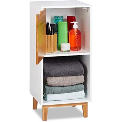 Relaxdays Stojanový regál bílý, odkládací skříňka z MDF a bambusu, regál do obývacího pokoje, skandinávská, V x Š 71 x 32 x 30 cm, bílá Relaxdays Stojanový regál bílý, odkládací skříňka z MDF a bambusu, regál do obývacího pokoje, skandinávská, V x Š 71 x 32 x 30 cm, bílá