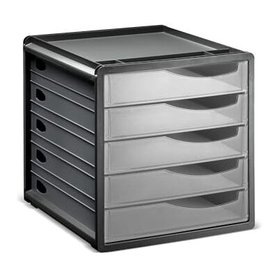 Rotho Spacemaker box se zásuvkami / kancelářský box s 5 zásuvkami, plast (PS) bez BPA, transparentní/antracitový, (33,5 x 28,5 x 32,0 cm) Rotho Spacemaker box se zásuvkami / kancelářský box s 5 zásuvkami, plast (PS) bez BPA, transparentní/antracitový, (33,5 x 28,5 x 32,0 cm)