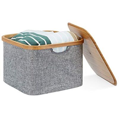Relaxdays Úložný koš , úložný box s víkem, koš na polici šedá, látkový box, V x Š x H: 25 x 33 x 33 cm, šedá Relaxdays Úložný koš , úložný box s víkem, koš na polici šedá, látkový box, V x Š x H: 25 x 33 x 33 cm, šedá