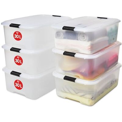 Iris Ohyama Iris stohovatelné úložné boxy 'Top box', s víkem a zacvakávacím uzávěrem, 45 litrů, plast, průhledné Iris Ohyama Iris stohovatelné úložné boxy 'Top box', s víkem a zacvakávacím uzávěrem, 45 litrů, plast, průhledné