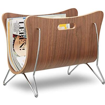 Relaxdays Stojan na noviny dřevo, bugové dřevo, koš na noviny, moderní design, robustní, držadla, v × š × 37 × 25 cm, přírodní, hnědý Relaxdays Stojan na noviny dřevo, bugové dřevo, koš na noviny, moderní design, robustní, držadla, v × š × 37 × 25 cm, přírodní, hnědý