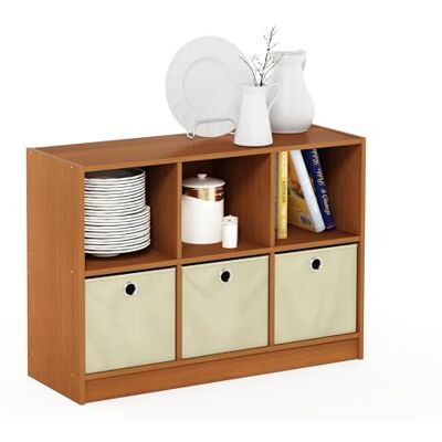 Furinno Základní knihovna s 6 a 3 přihrádkami - Světlá třešeň/slonová kost - Knihovna Furinno Základní knihovna s 6 a 3 přihrádkami - Světlá třešeň/slonová kost - Knihovna