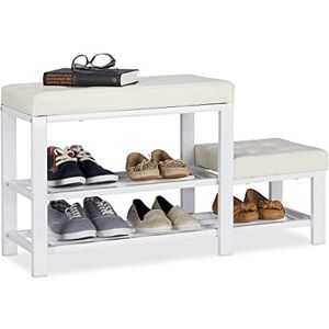 Relaxdays , bílá lavice na boty se stoličkou, útulný sedací polštář, odkládací plocha na boty 2 úrovně, děti, V x H: 50 x 90,5 x 30,5 cm, 10023312_49 Relaxdays , bílá lavice na boty se stoličkou, útulný sedací polštář, odkládací plocha na boty 2 úrovně, děti, V x H: 50 x 90,5 x 30,5 cm, 10023312_49