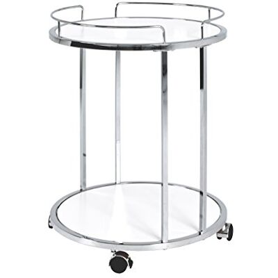 HAKU Servírovací stolek kulatý na kolečkách chrom bílý MDF kov kulatý konferenční stolek – rozměry: V 60 x Ø 45 cm Styl: moderní HAKU Servírovací stolek kulatý na kolečkách chrom bílý MDF kov kulatý konferenční stolek – rozměry: V 60 x Ø 45 cm Styl: moderní