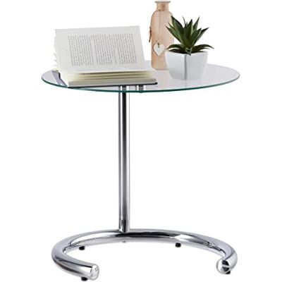 Relaxdays Konferenční stolek výškově nastavitelný do 70 cm, kulatý stůl do obývacího pokoje, chromovaná ocel, skleněná deska Ø 46 cm, stříbrná Relaxdays Konferenční stolek výškově nastavitelný do 70 cm, kulatý stůl do obývacího pokoje, chromovaná ocel, skleněná deska Ø 46 cm, stříbrná