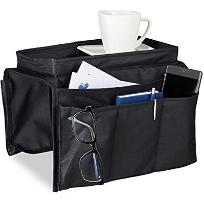 Relaxdays organizér na loketní opěrky, organizér na pohovku s podnosem, 6 kapes, skládací, polyester, v × š × h: 22 × 18 × 32 cm, černý Relaxdays organizér na loketní opěrky, organizér na pohovku s podnosem, 6 kapes, skládací, polyester, v × š × h: 22 × 18 × 32 cm, černý