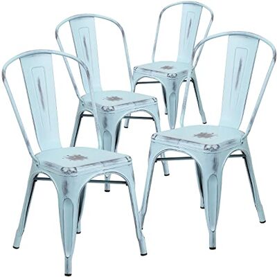 Flash Furniture Blake Stapelstuhl aus Metall, für drinnen und draußen, 4 Stück, Used-Look, Grün/Blau Flash Furniture Blake Stapelstuhl aus Metall, für drinnen und draußen, 4 Stück, Used-Look, Grün/Blau