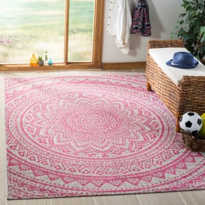Safavieh Zeitgenössische Teppich für Wohnzimmer, Esszimmer, Schlafzimmer Courtyard Collection, Kurzer Flor, Hellgrau und Fuchsia, 122 X 170 cm Safavieh Zeitgenössische Teppich für Wohnzimmer, Esszimmer, Schlafzimmer Courtyard Collection, Kurzer Flor, Hellgrau und Fuchsia, 122 X 170 cm